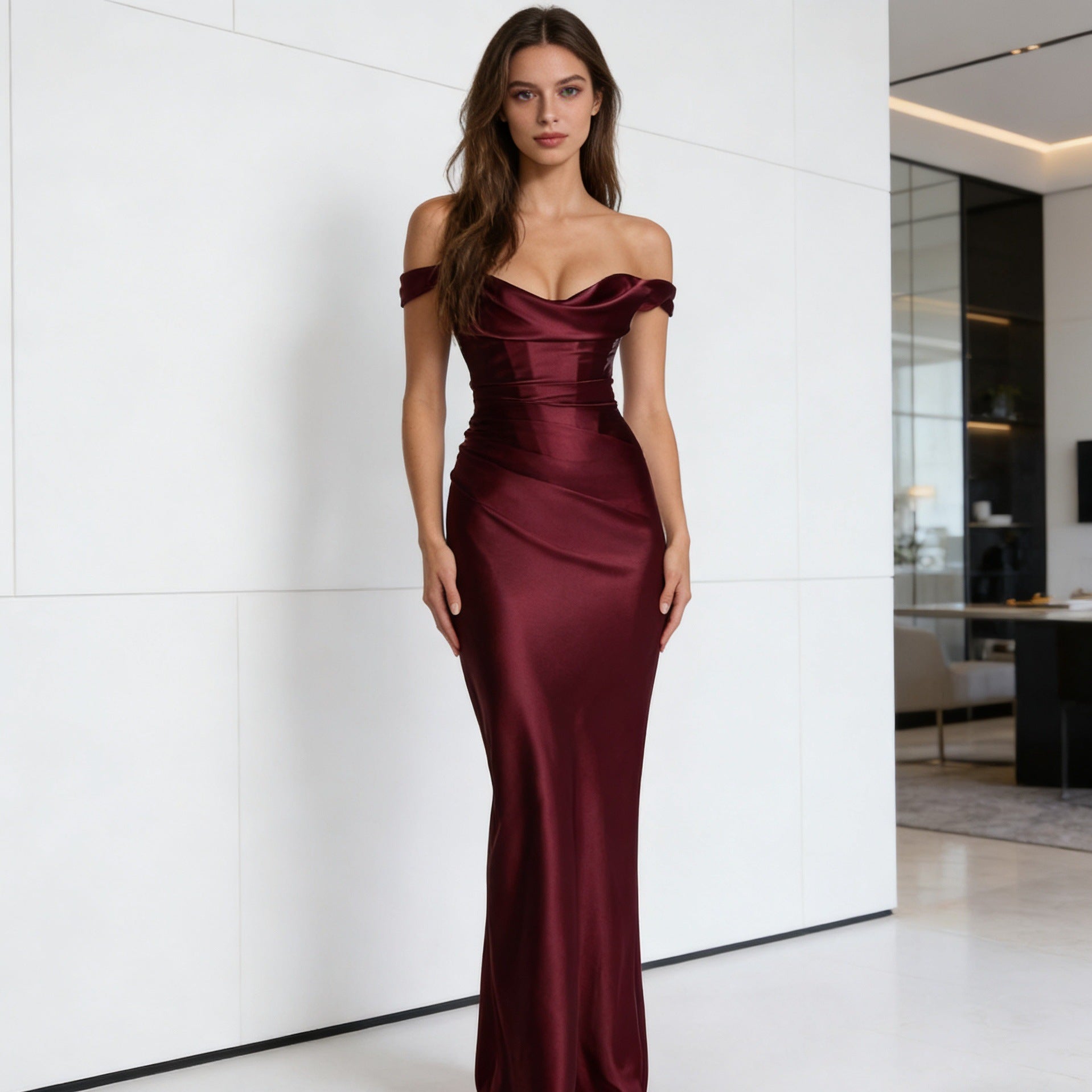 Damen Elegantes Abendkleid mit luxuriösem Drapierungsdetail und figurbetontem Schnitt Shopnory
