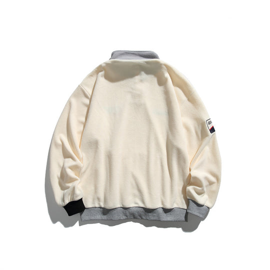 Unisex Fleece-Halbzip-Pullover mit Stehkragen, Kängurutasche und Kontrastbündchen Shop Nory