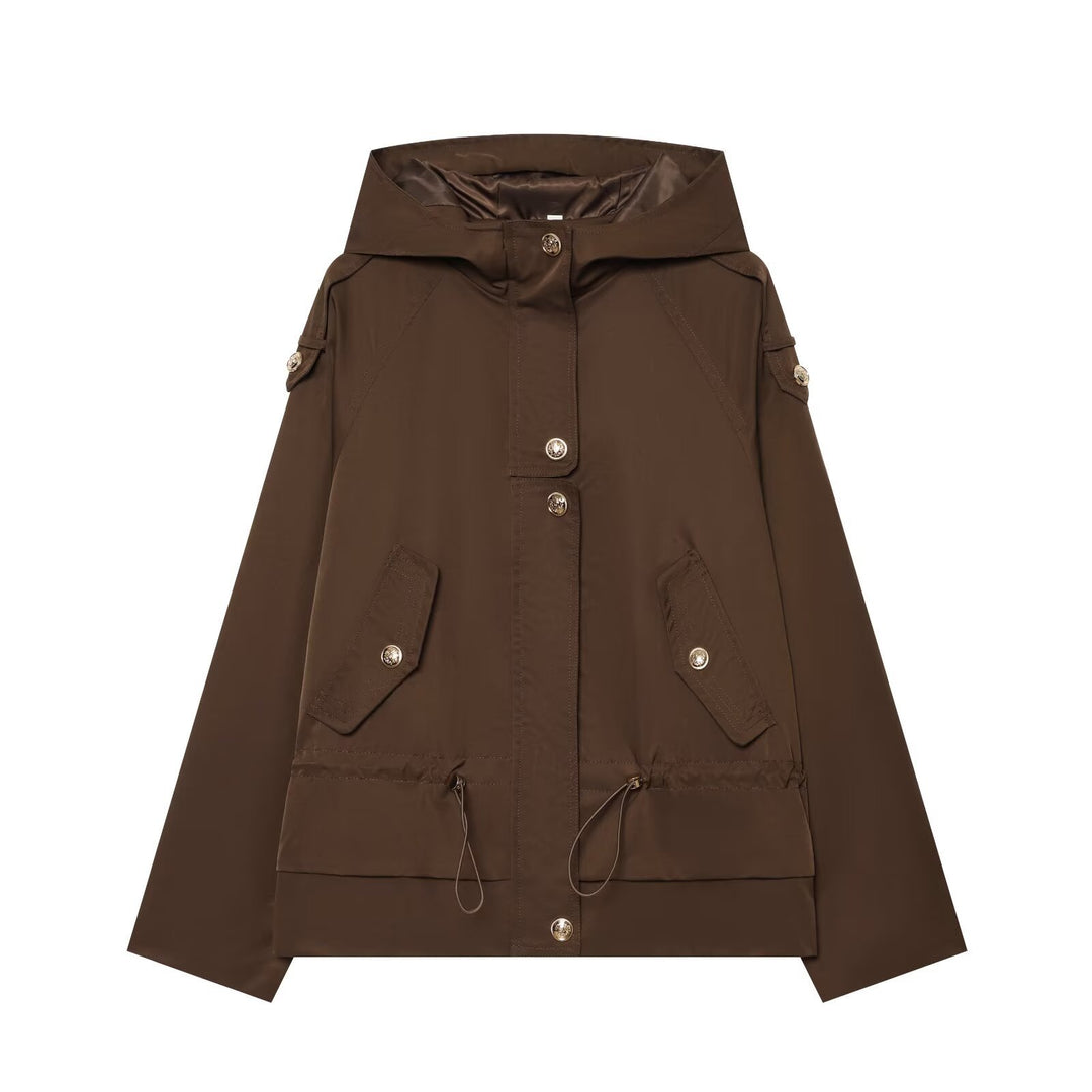Damen Kurzparka mit Kapuze, Tunnelzug-Taille und Pattentaschen Shop Nory