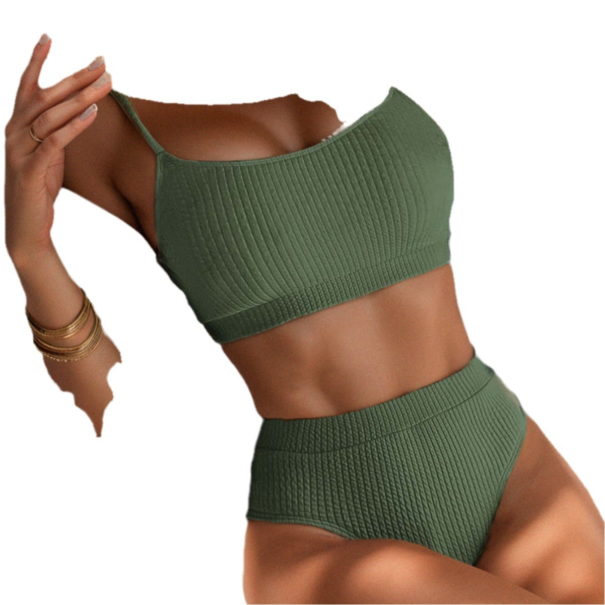 Damen Hochtaillierter Bikini mit floralem Akzent und sportlichem Oberteil Shopnory