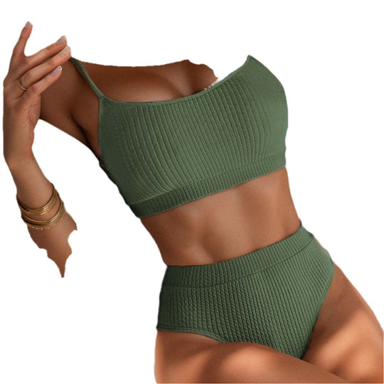Damen Hochtaillierter Bikini mit floralem Akzent und sportlichem Oberteil Shopnory