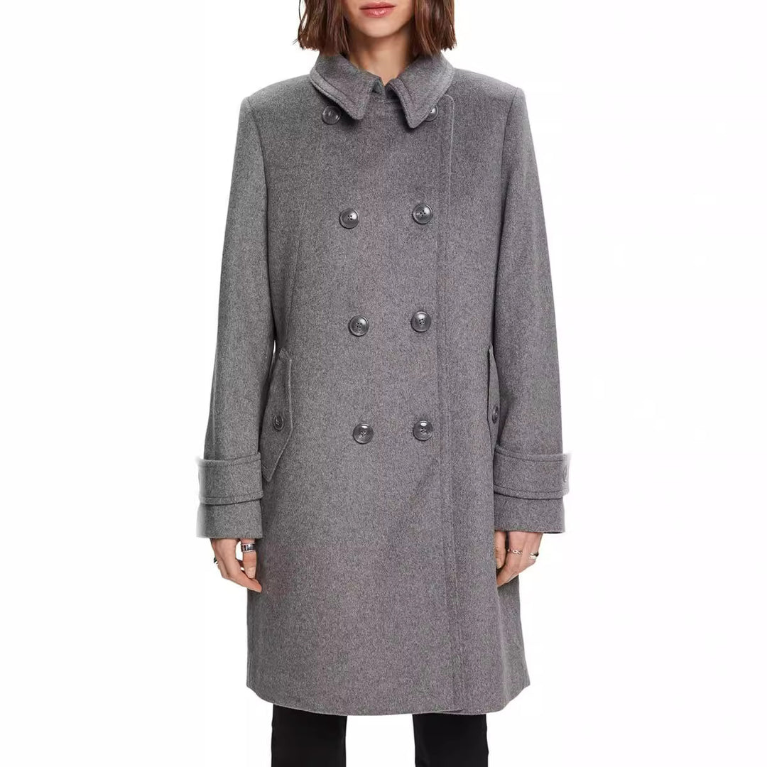 Damen Midilanger Doppelreihiger Marineinspirierter Wollmix-Peacoat mit Pattentaschen Shop Nory