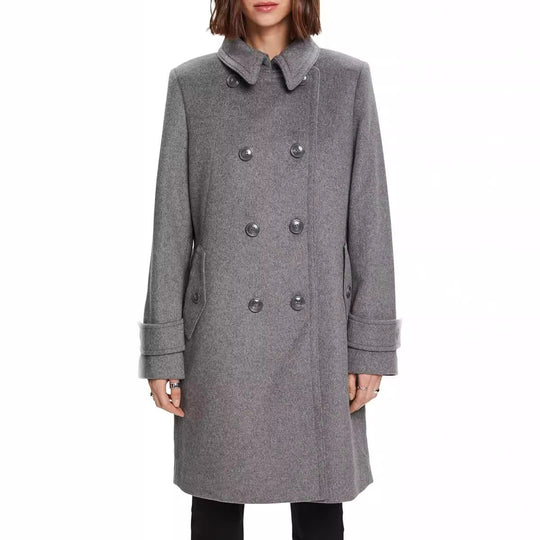 Damen Midilanger Doppelreihiger Marineinspirierter Wollmix-Peacoat mit Pattentaschen Shop Nory