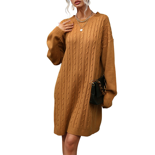 Damen Strickkleid mit Zopfmuster, lässiger Oversize-Passform und Taillengürtel Shop Nory