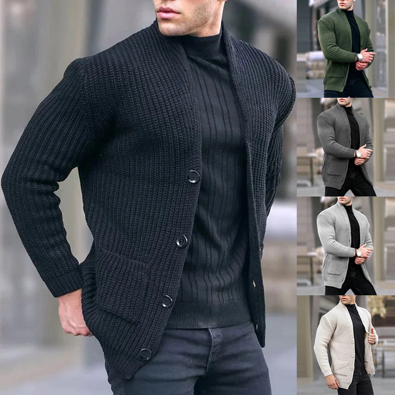 Herren Grobstrick-Cardigan mit Schalkragen und aufgesetzten Taschen Shop Nory
