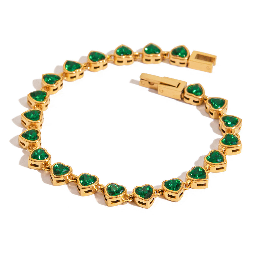 Damen Armband mit funkelnden Zirkonia und grünem Kristall-Design Shop Nory