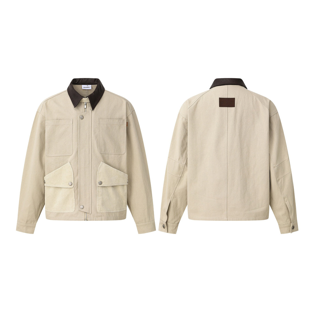 Herren Kurzjacke im Fieldstyle mit Cord‑Utilitytaschen und kontrastierendem Lederkragen Shop Nory