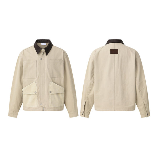 Herren Kurzjacke im Fieldstyle mit Cord‑Utilitytaschen und kontrastierendem Lederkragen Shop Nory
