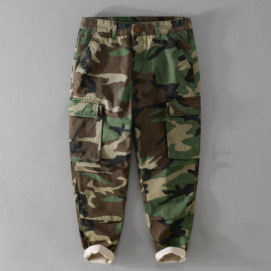Herren Slim-Tapered Cargohose im Military-Stil mit Gummibündchen und Klappentaschen Shop Nory