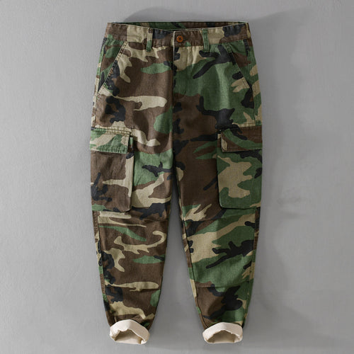 Herren Slim-Tapered Cargohose im Military-Stil mit Gummibündchen und Klappentaschen Shop Nory