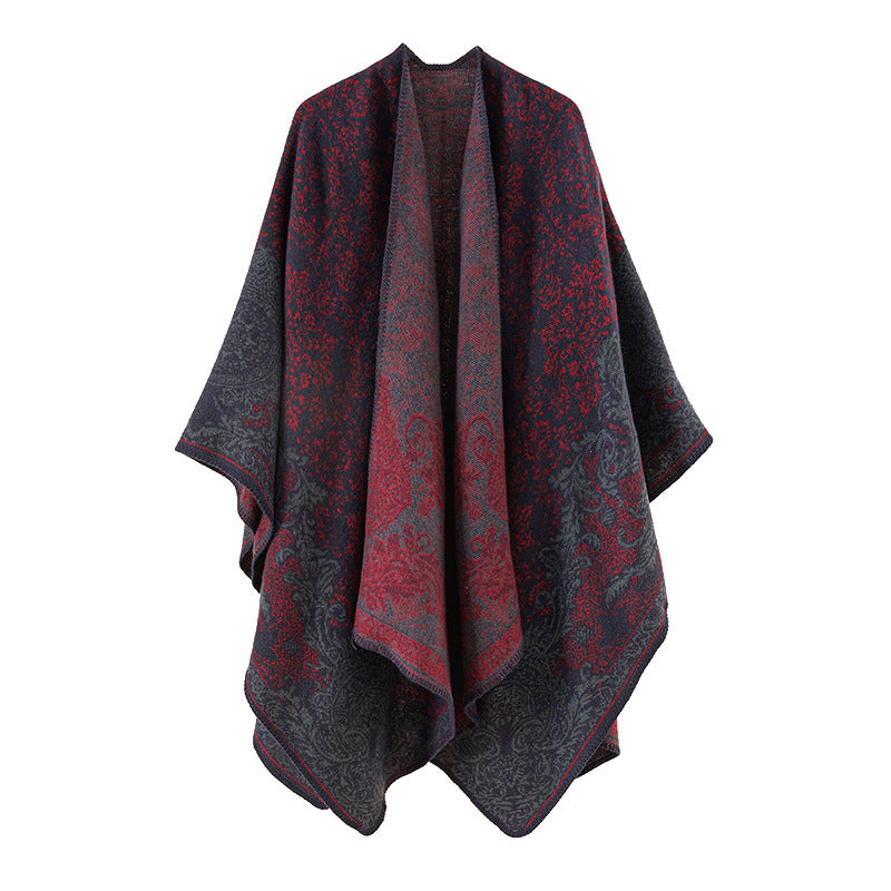 Damen Jacquard-Poncho mit orientalischem Muster und offener Vorderseite Shop Nory