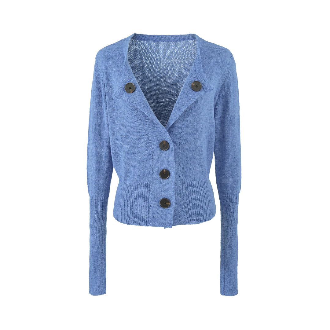 Damen Cropped-Taillierte Strickjacke mit Schalkragen und großen Zierknöpfen Shop Nory