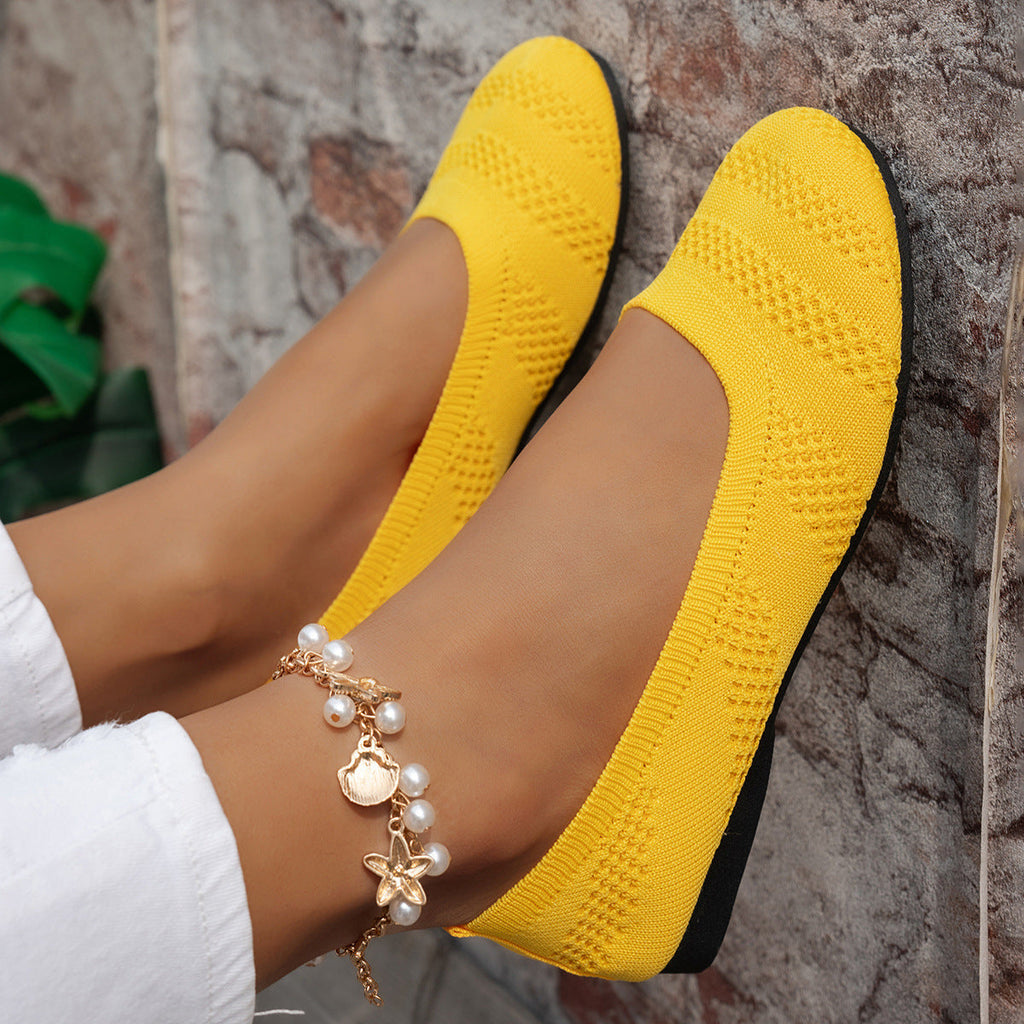 Damen Ballerinas mit elastischem Strickdesign und rutschfester Sohle
