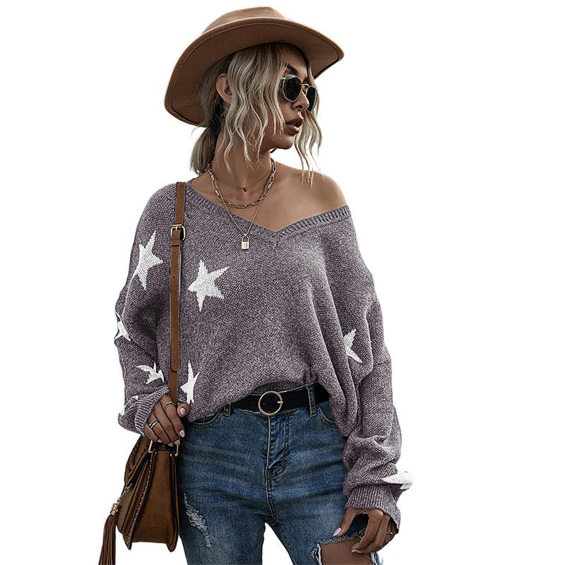 Damen Lässiger Oversized Pullover mit Sternen Shop Nory
