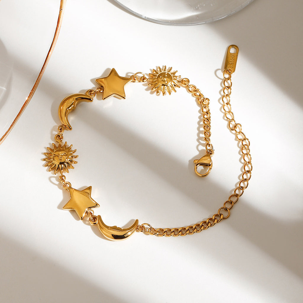 Damen elegante Fußkette mit Sonnenschein- und Mondanhängern Shop Nory