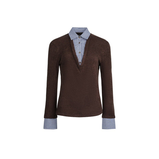 Damen Lagenlook-Pullover mit integriertem Hemdkragen und Manschetten Shop Nory