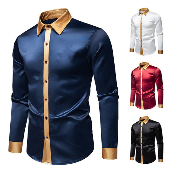 Herren Elegantes Langarmhemd mit Satin-Details