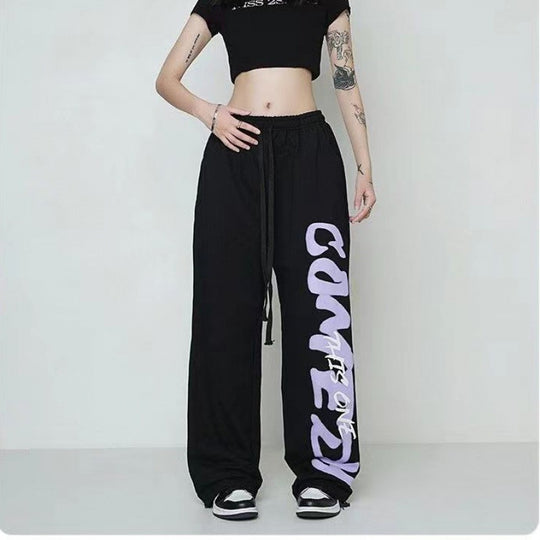Damen nan weite Lounge-Hose mit elastischem Bund, Kordelzug und markantem Seitengrafikprint Shop Nory