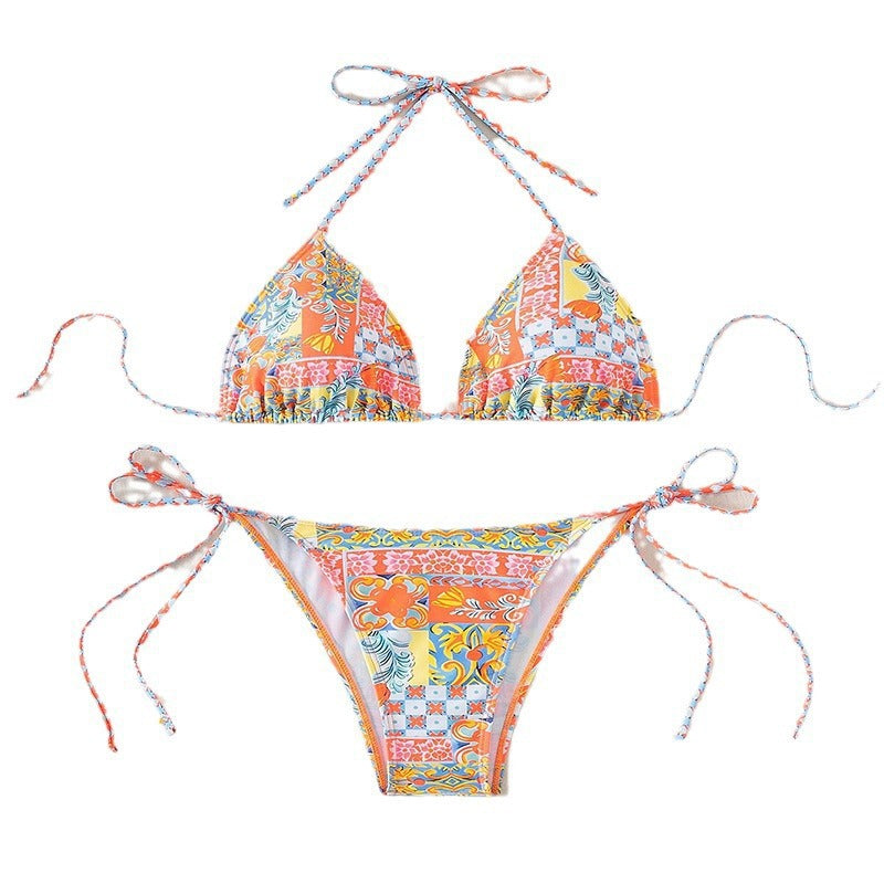 Damen Triangel-Bikini-Set mit verspielt floralem Muster und verstellbaren BindShopnoryändern