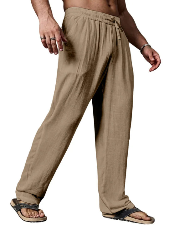 Herren entspannte Leinenmix-Yogahose mit Kordelzug, Elastikbund und geradem Bein Shop Nory
