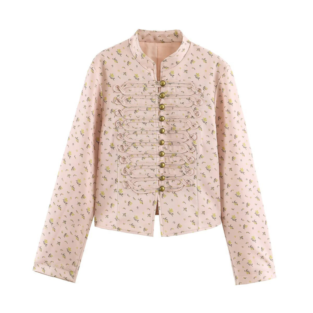 Damen Cropped Satin-Jacke im Militärstil mit dekorativem Froschbesatz Shop Nory