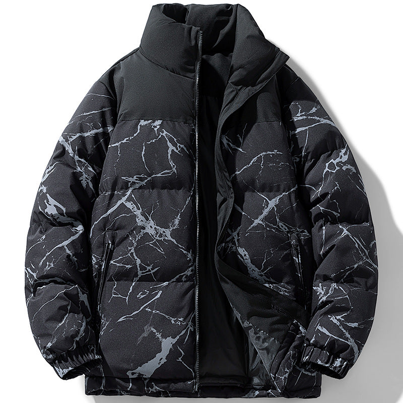 Herren Wattierte Steppjacke mit Marmorprint, hohem Stehkragen und winddichter Außenlage Shop Nory