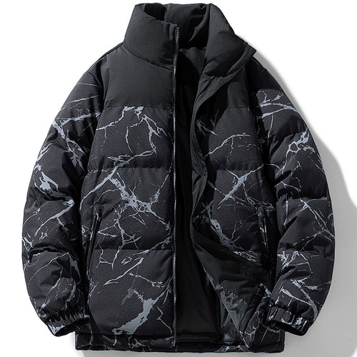 Herren Wattierte Steppjacke mit Marmorprint, hohem Stehkragen und winddichter Außenlage Shop Nory