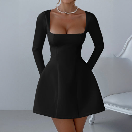 Damen nan tailliertes A-Linien Minikleid mit quadratischem Ausschnitt und langen Ärmeln Shop Nory