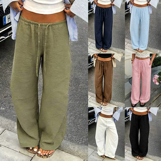 Damen Leichte Palazzohose mit weitem Bein, elastischem Bund und Kordelzug Shop Nory
