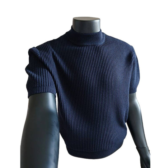 Herren kurzärmeliges Rippstrick-Shirt mit Stehkragen und schmaler Passform Shop Nory