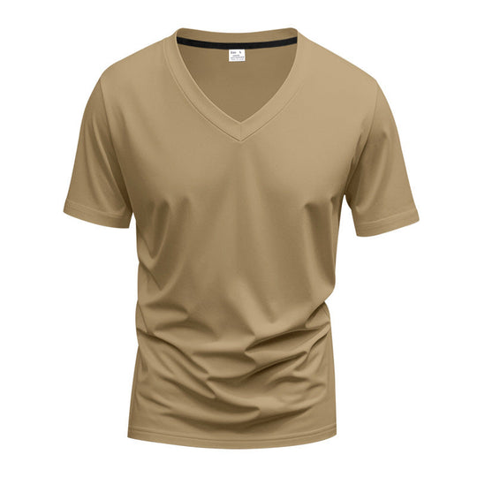 Herren nan klassisches V-Ausschnitt T-Shirt aus feinem Baumwolljersey mit verstärktem Nackenband und Doppelnaht Shopnory