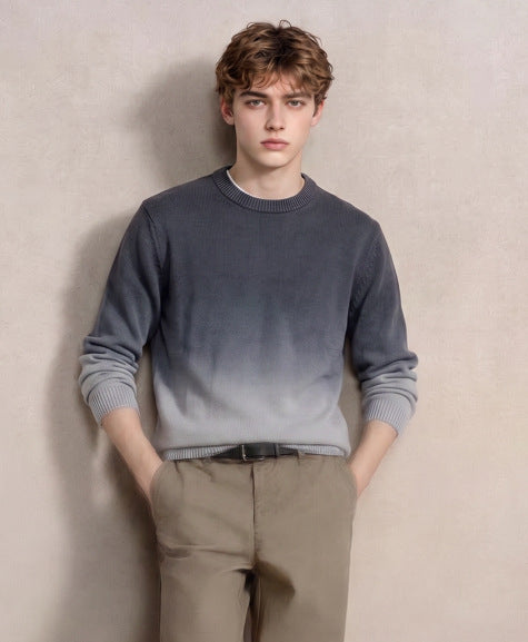 Herren Feinstrick-Pullover mit Dip-Dye-Effekt und Rundhalsausschnitt Shop Nory