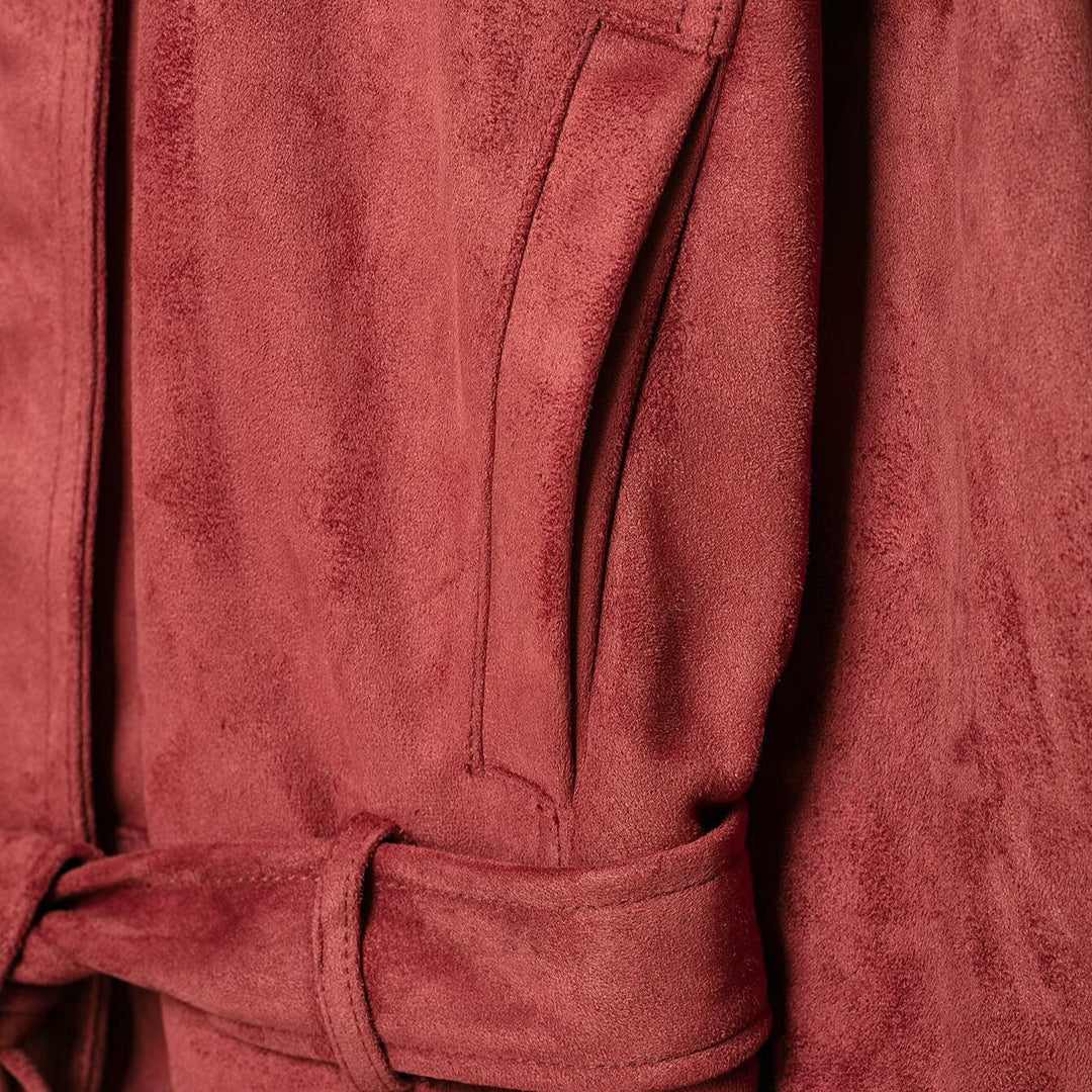 Damen Kimonoinspirierte Veloursjacke mit Bindegürtel und hohem Stehkragen Shop Nory
