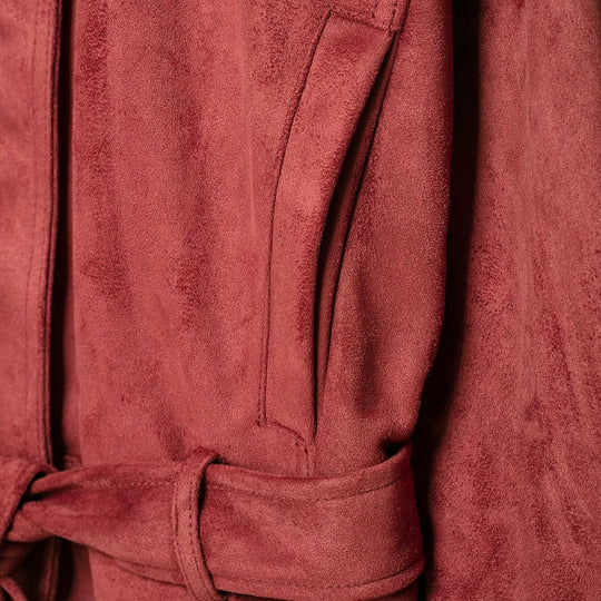 Damen Kimonoinspirierte Veloursjacke mit Bindegürtel und hohem Stehkragen Shop Nory