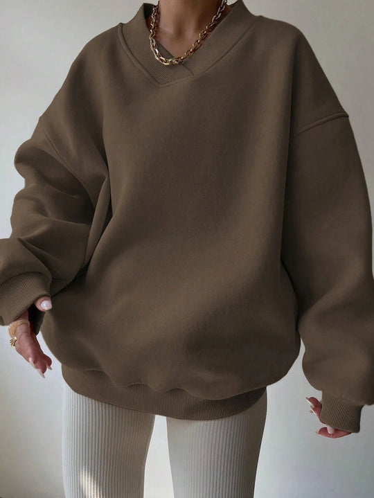 Damen Oversized V-Ausschnitt Sweatshirt mit verstärktem Rippkragen und extraweitem Cut Shop Nory