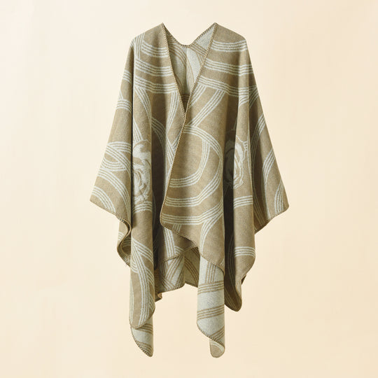 Damen Reversfreier Jacquard-Umhang im kastigen Oversize mit abstraktem Medaillonmuster Shop Nory