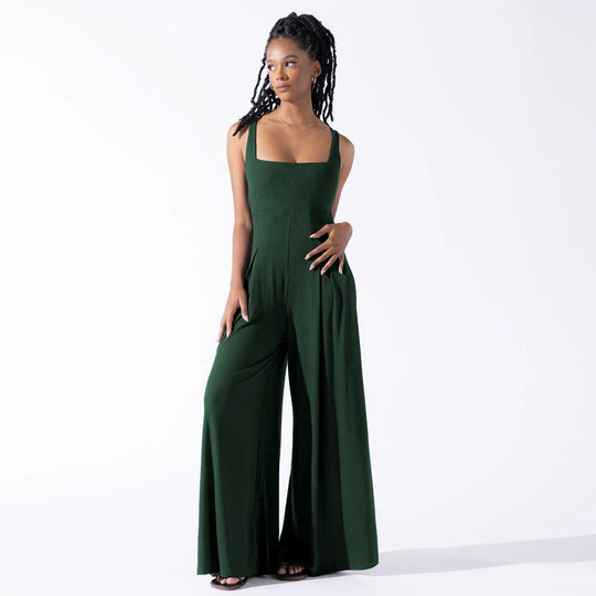 Damen Jumpsuit mit weit geschnittenem Bein und tiefem Rückenausschnitt