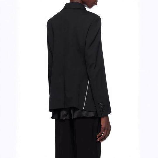 Damen Blazerjacke mit rundem Bubikragen, seitlichen Metallreißverschlüssen und Pattentaschen Shop Nory