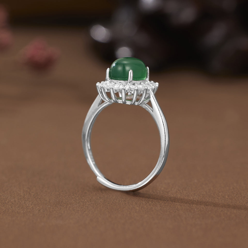 Damen Ring mit grünem Jade-Edelstein und funkelnden Zirkoniasteinen Shop Nory