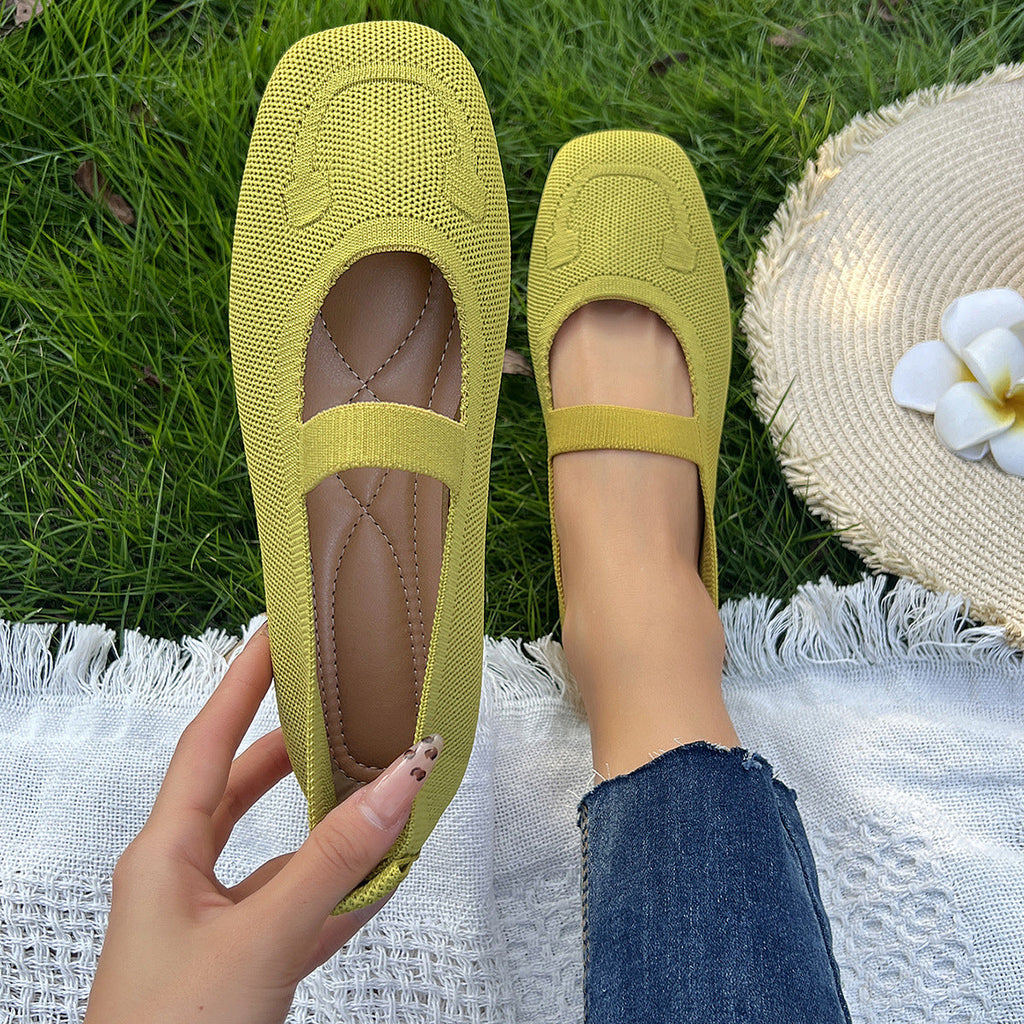 Damen atmungsaktive Ballerinas mit flexiblem Gummi-Obermaterial und verstellbarem Riemen