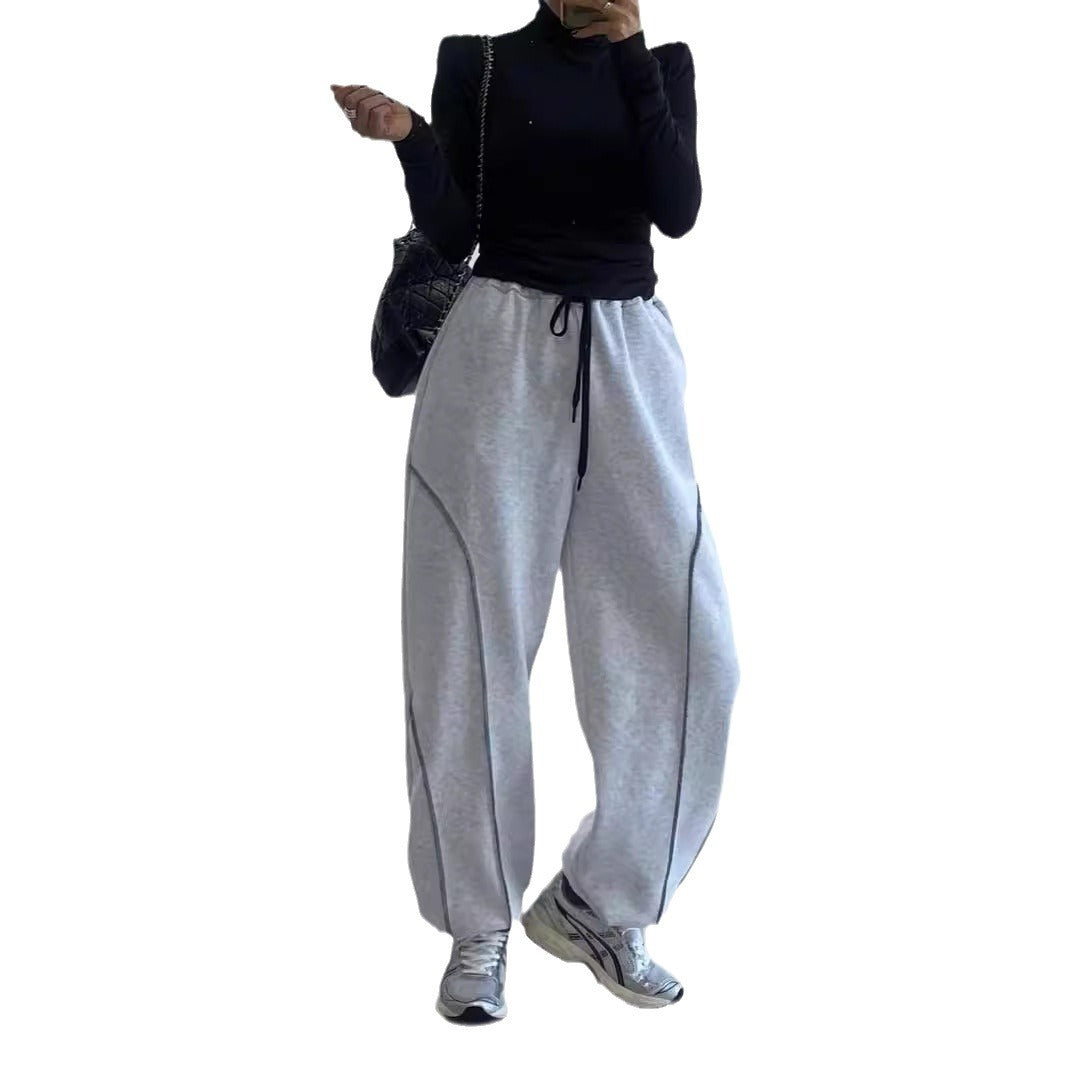 Damen Weite Sweatpants mit kontrastierenden Nahtdetails und Kordelzug Shop Nory