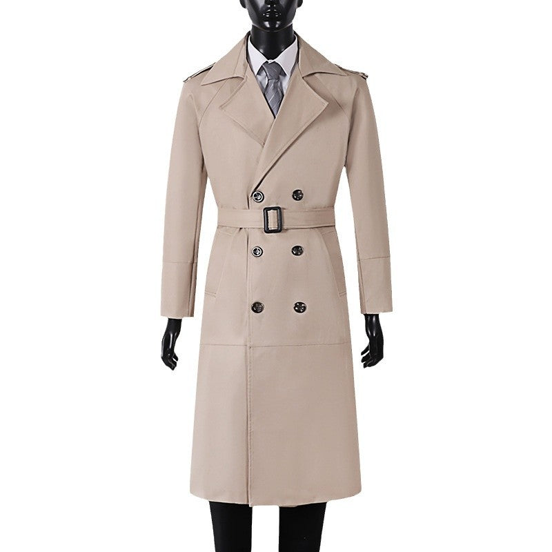 Herren Langer Doppelreihiger Trenchcoat mit Bindegürtel und Epauletten Shop Nory