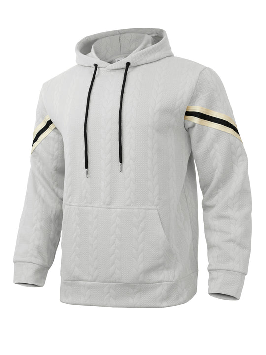 Herren Kabelstruktur-Kapuzenpullover mit Kängurutasche und Kontraststreifen Shop Nory