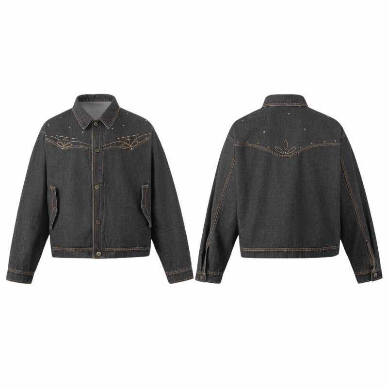 Unisex Oversize Jeansjacke im Boxy-Schnitt mit Westernstickerei und Pattentaschen Shop Nory