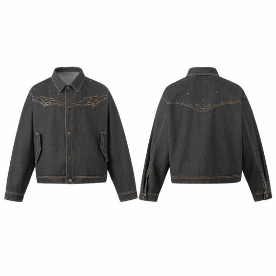 Unisex Oversize Jeansjacke im Boxy-Schnitt mit Westernstickerei und Pattentaschen Shop Nory