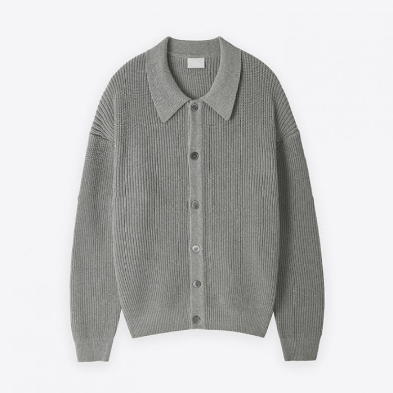 Unisex Grobgerippte Strickjacke mit Hemdkragen und durchgehender Knopfleiste Shop Nory