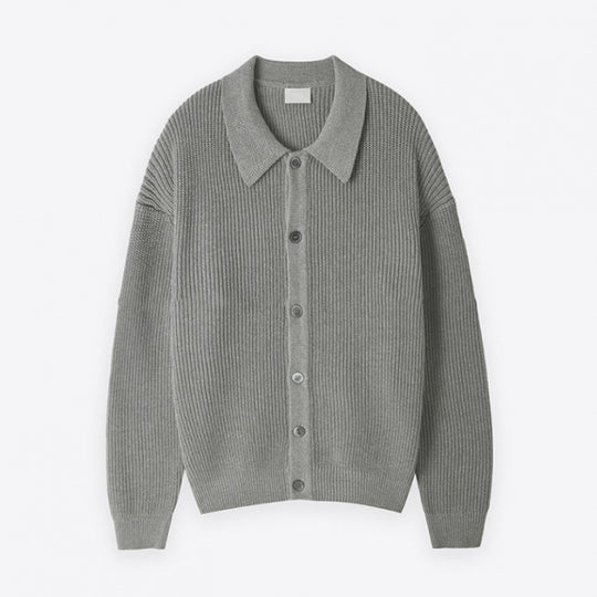 Unisex Grobgerippte Strickjacke mit Hemdkragen und durchgehender Knopfleiste Shop Nory