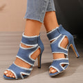Damen High-Heels Sandalen mit kunstvollem Denim-Design Shopnory