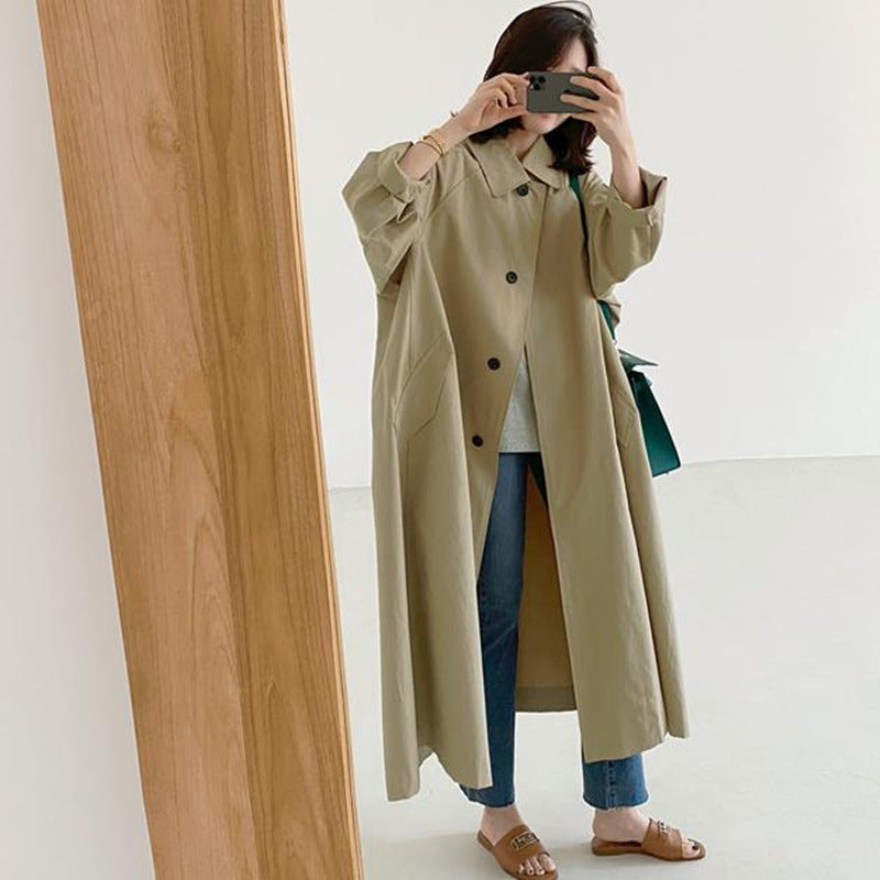 Damen Langer Baumwollmix‑Swingcoat im Oversize‑Look mit überschnittener Schulter und aufgesetzten Taschen Shop Nory