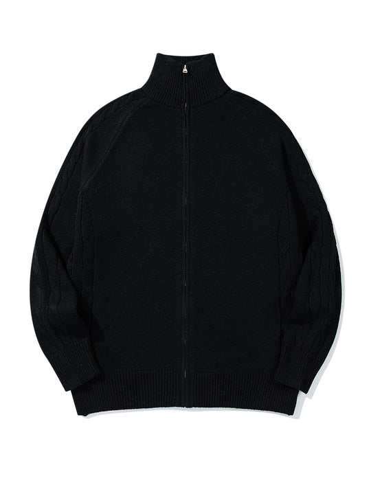 Herren Grobstrick‑Zipjacke mit Funnelkragen, Raglanärmeln und Zopfmuster Shop Nory